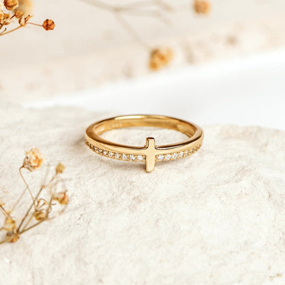 To My Daughter "PRAY ON IT" - GOLDEN CROSS RING