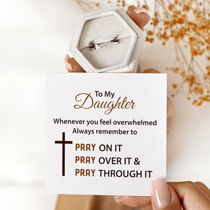 To My Daughter "Pray Through It" Twin Band Cross Ring