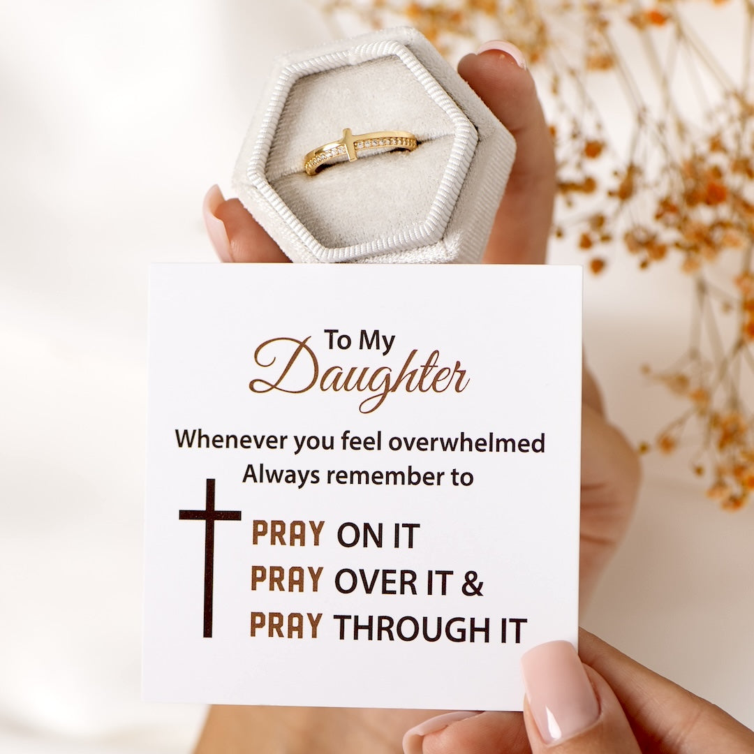 To My Daughter "PRAY ON IT" - GOLDEN CROSS RING