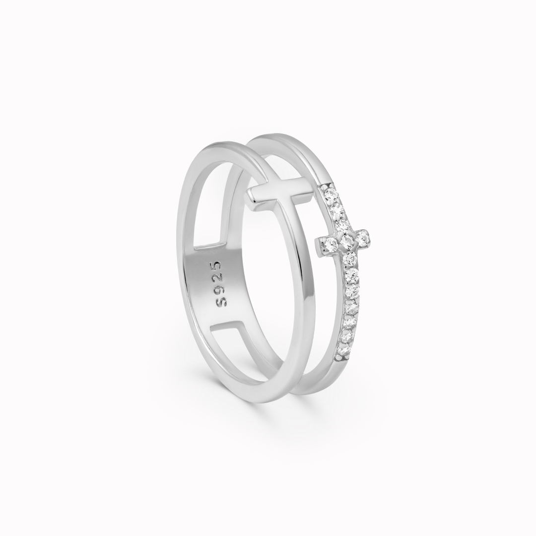 To My Daughter "Pray Through It" Twin Band Cross Ring